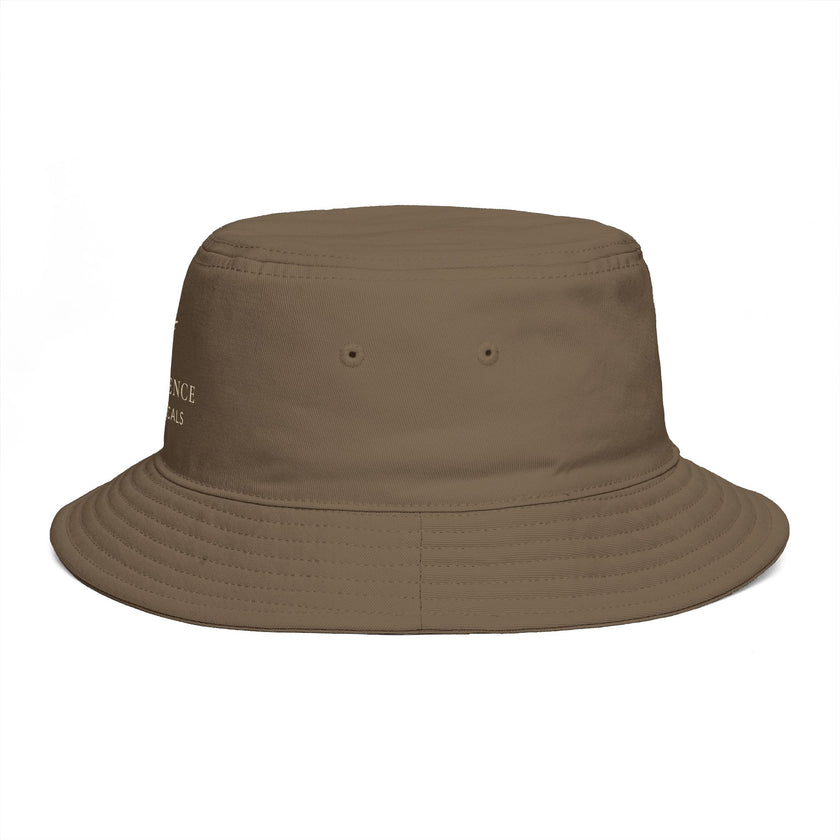 Frequénce Botanicals Embroidered Bucket Hat — Earthy Brown Garden Logo Sun Hat