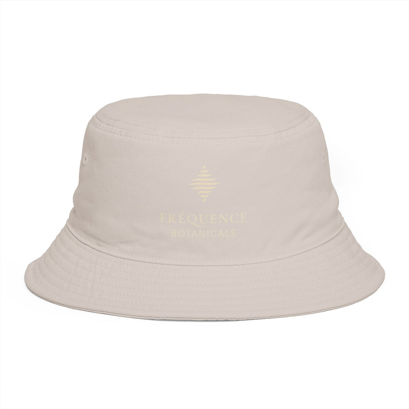 Frequénce Botanicals Embroidered Bucket Hat — Earthy Brown Garden Logo Sun Hat