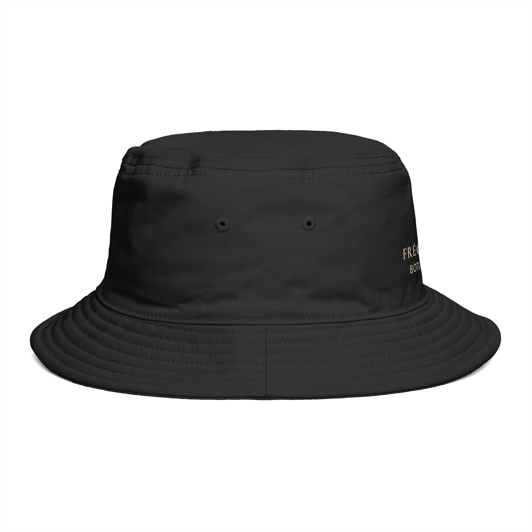 Frequénce Botanicals Embroidered Bucket Hat — Earthy Brown Garden Logo Sun Hat
