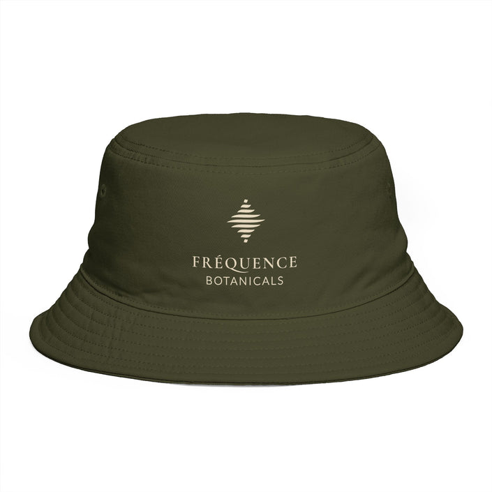 Frequénce Botanicals Embroidered Bucket Hat — Earthy Brown Garden Logo Sun Hat