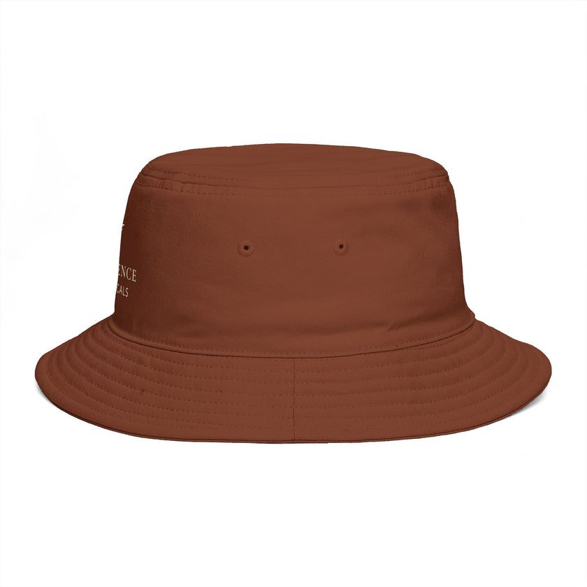 Frequénce Botanicals Embroidered Bucket Hat — Earthy Brown Garden Logo Sun Hat