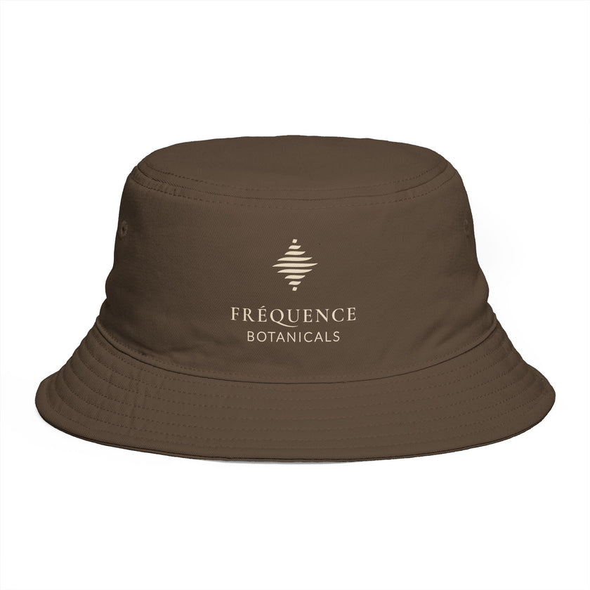 Frequénce Botanicals Embroidered Bucket Hat — Earthy Brown Garden Logo Sun Hat