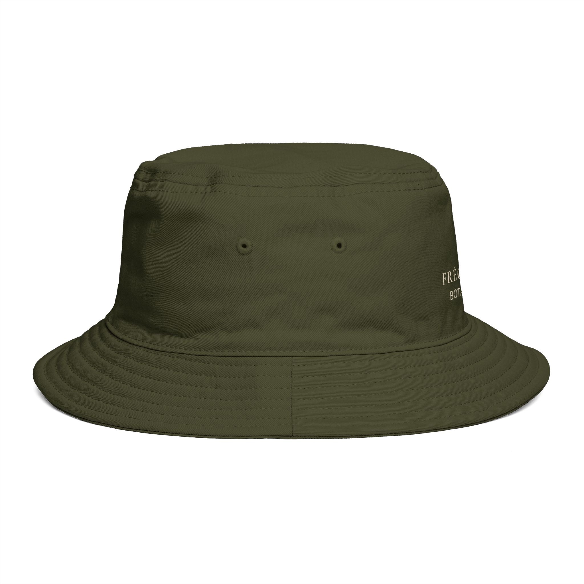 Frequénce Botanicals Embroidered Bucket Hat — Earthy Brown Garden Logo Sun Hat