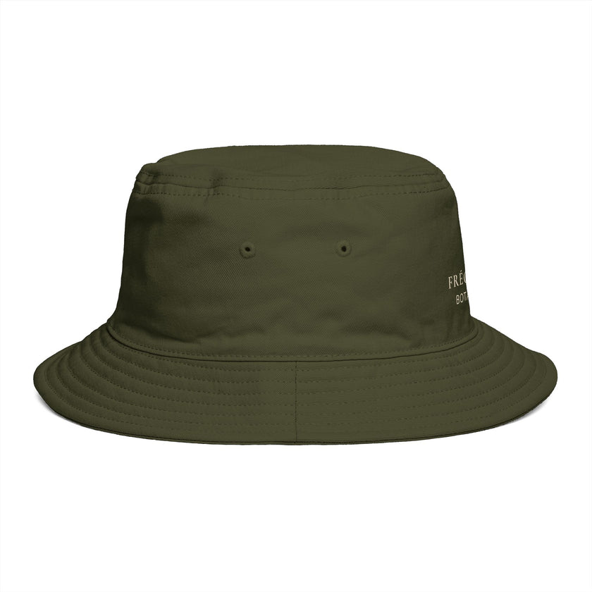 Frequénce Botanicals Embroidered Bucket Hat — Earthy Brown Garden Logo Sun Hat