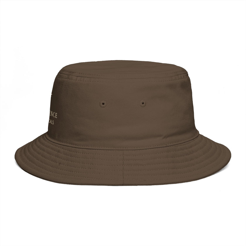 Frequénce Botanicals Embroidered Bucket Hat — Earthy Brown Garden Logo Sun Hat