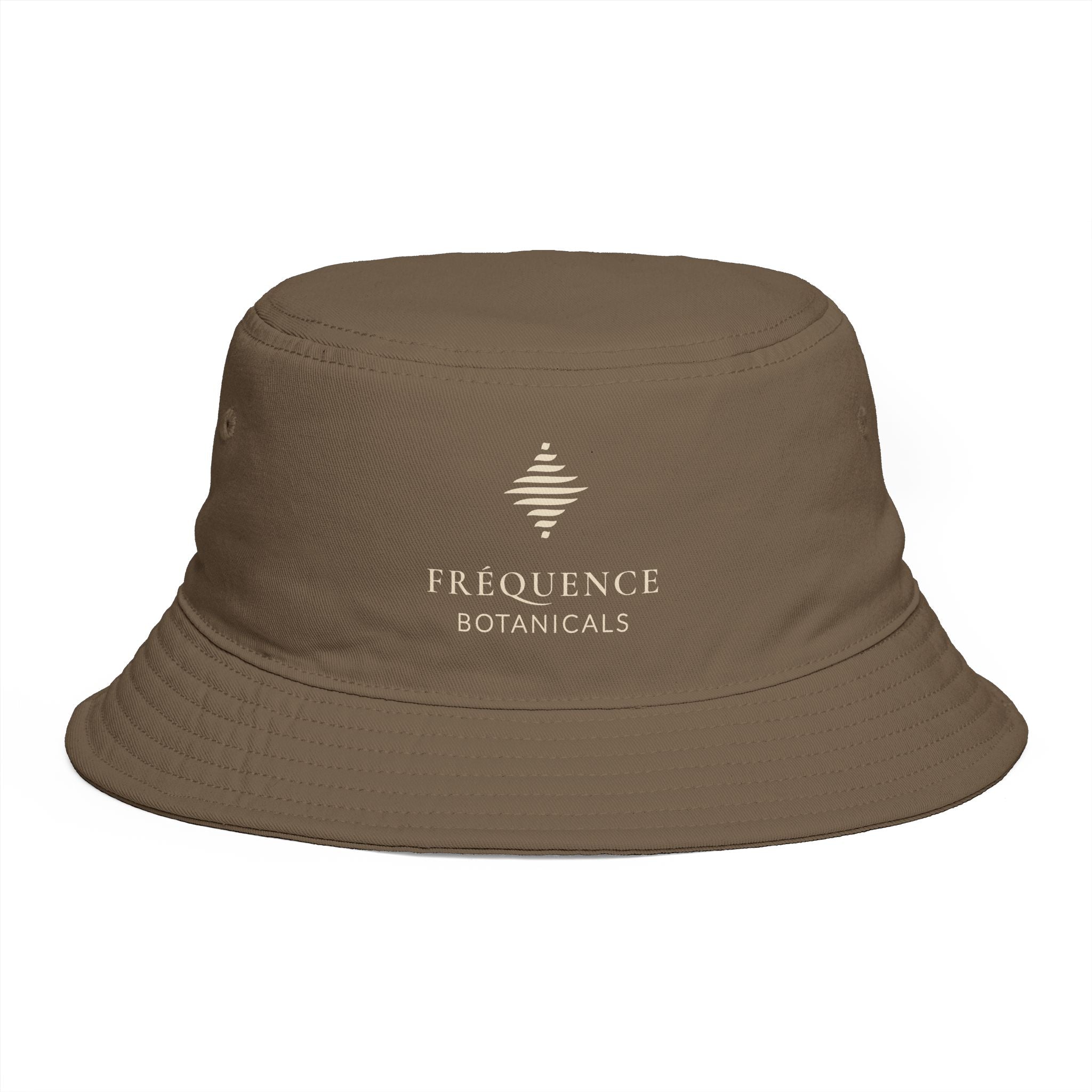 Frequénce Botanicals Embroidered Bucket Hat — Earthy Brown Garden Logo Sun Hat